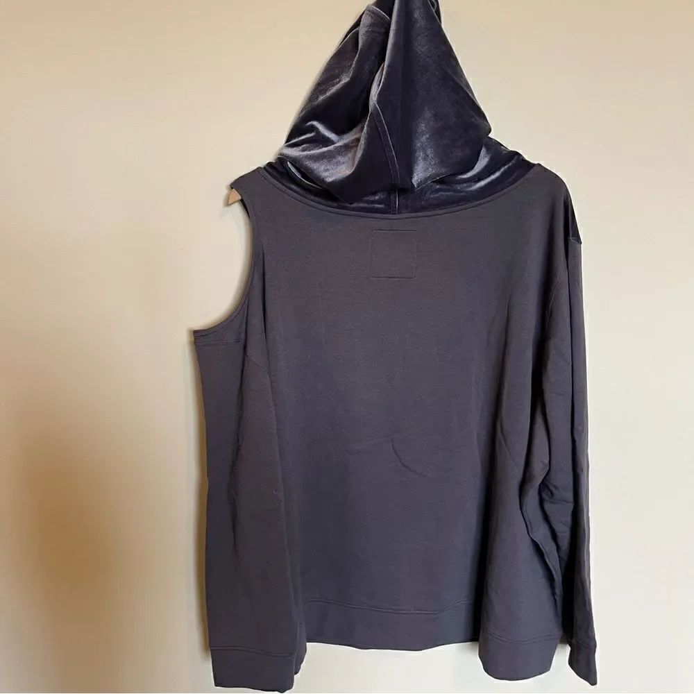 NWOT All Worthy Hunter McGrady Mixed Media Velvet Hoodie - Picture 6 of 13